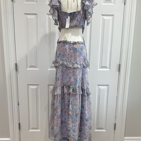 NWT Astr The Label Lilac Floral Cutout Chiffon Maxi Wedding Guest Dress Size XL - Picture 11 of 14